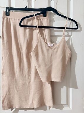Women’s Beige Skirt & Cropped Tank Set